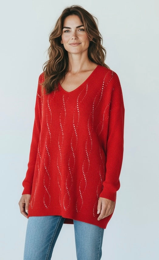 Zeva diamanté twist jumper- Red