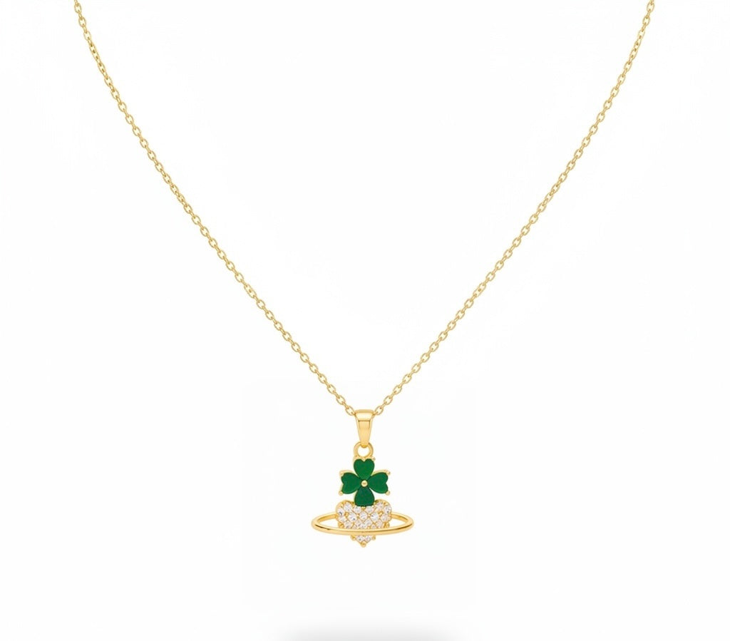 Gold clover orb necklace