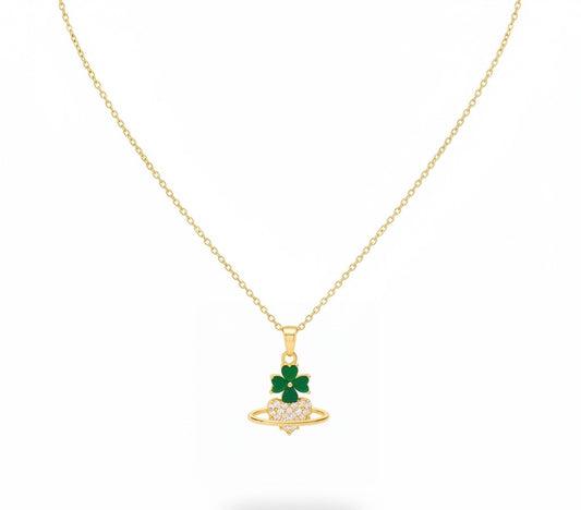 Gold clover orb necklace