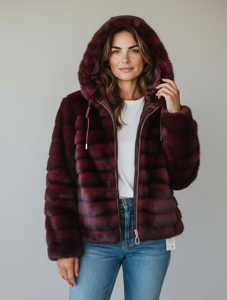 Faux fur jacket-Burgundy