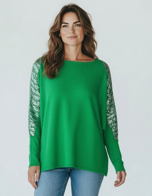 Green diamanté sleeve jumper