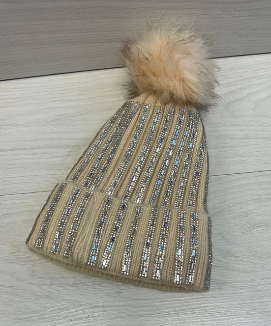 Cream full diamante hat