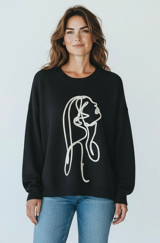 Black/white model knit jumper