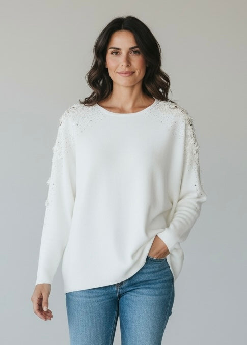 White lace open sleeve jumper