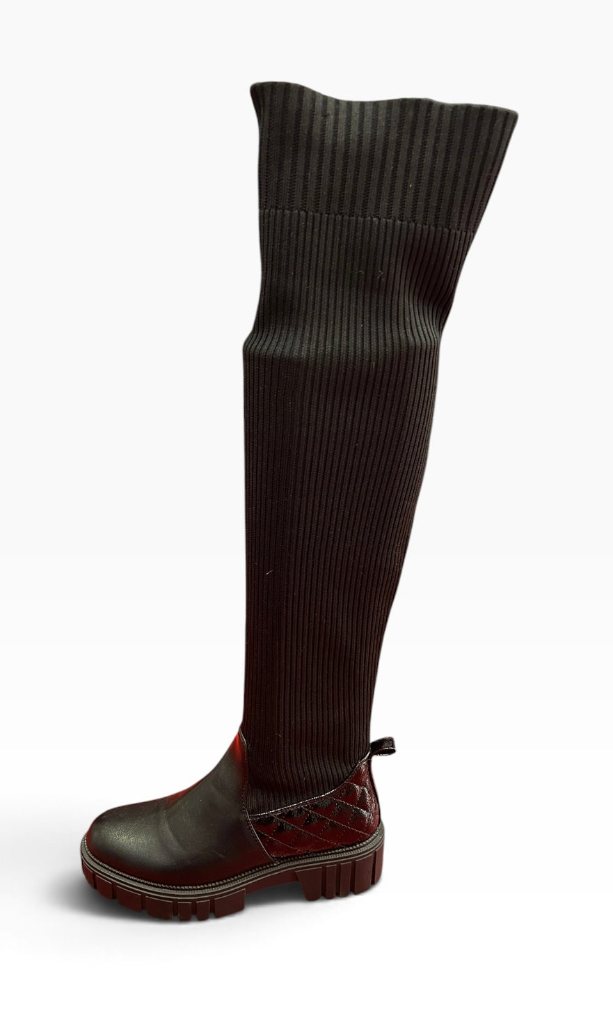 Black stretch Knee length boot