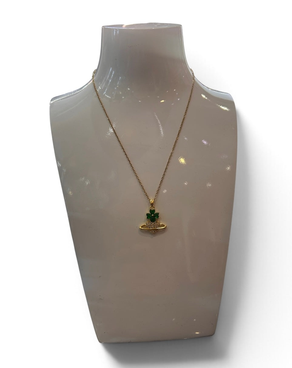 Gold clover orb necklace