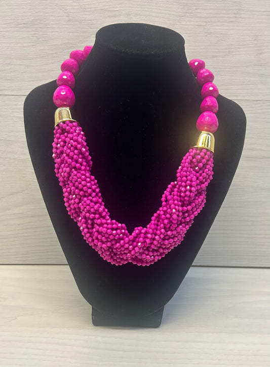 Fuchsia bead necklace/earring set