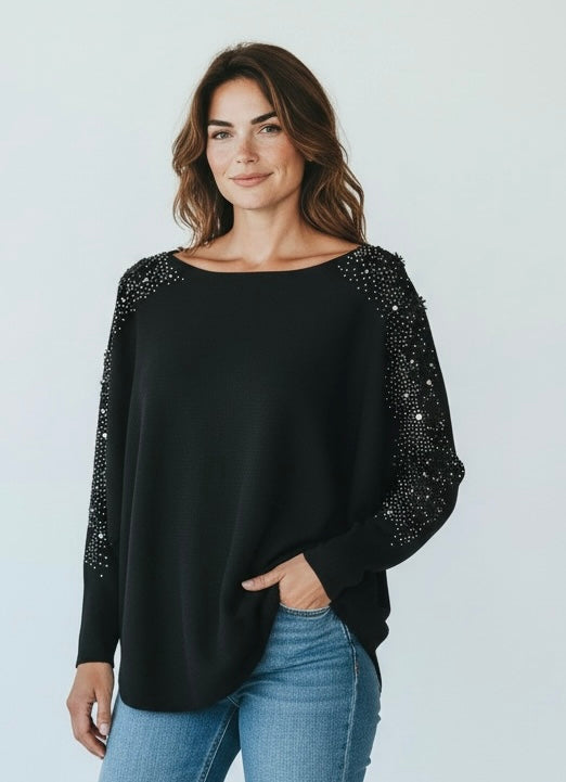 Black lace open sleeve jumper