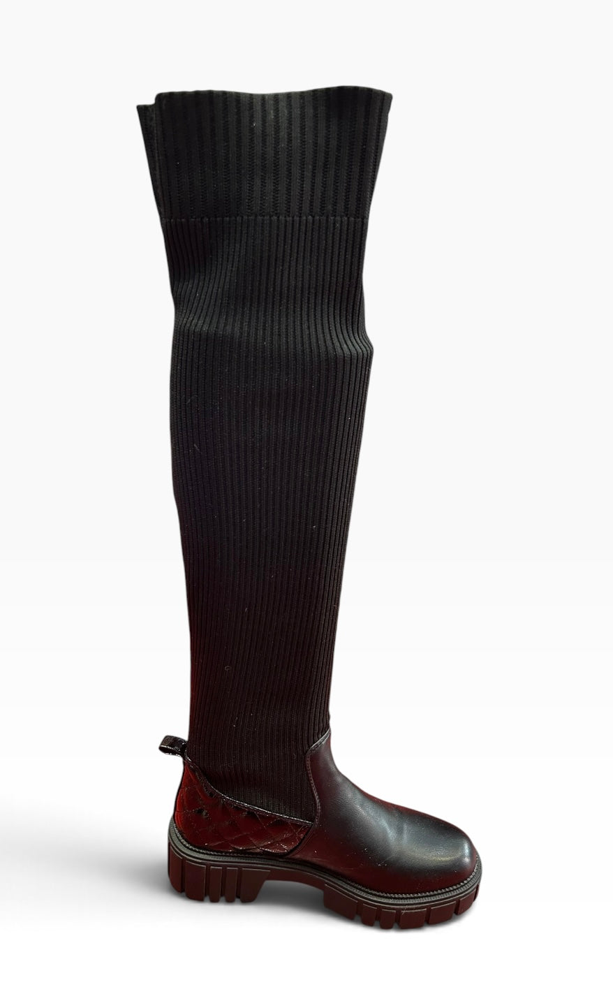 Black stretch Knee length boot