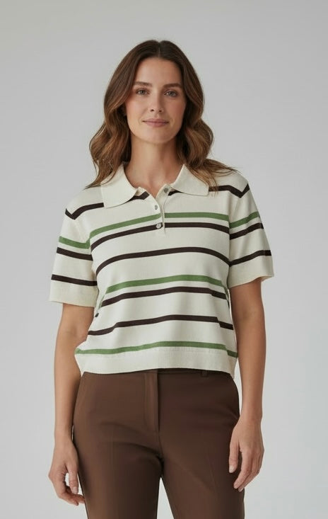 Green/Brown striped polo jumper