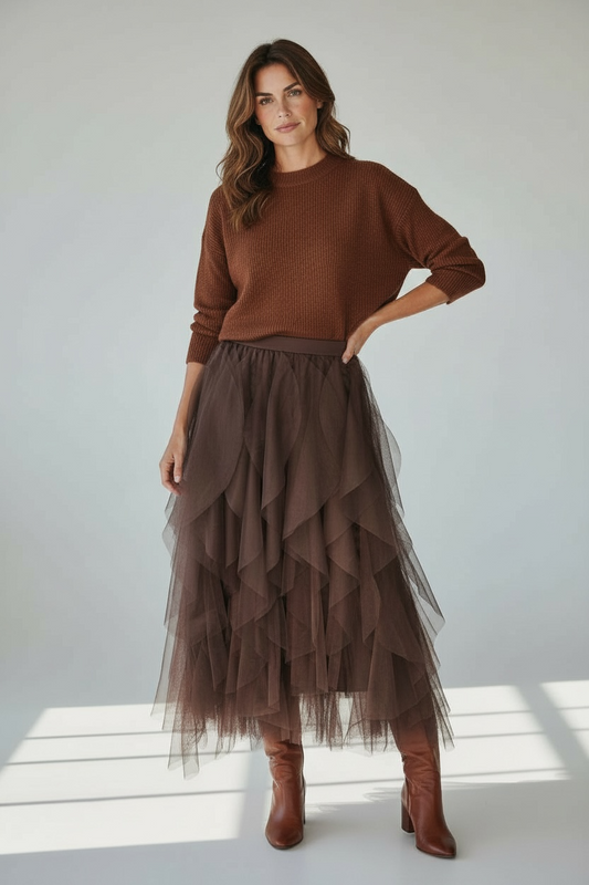 Brown Shredded Skirt