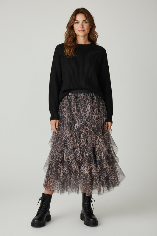 Leopard shredded skirt