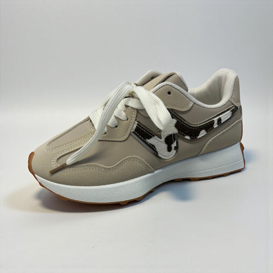 Cream/cow print trainer