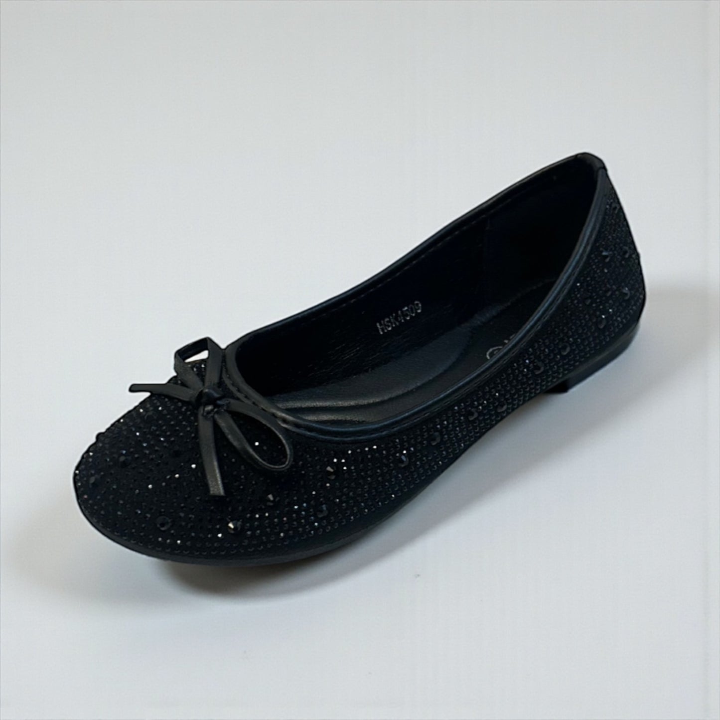 Black diamanté bow pump