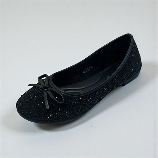 Black diamanté bow pump