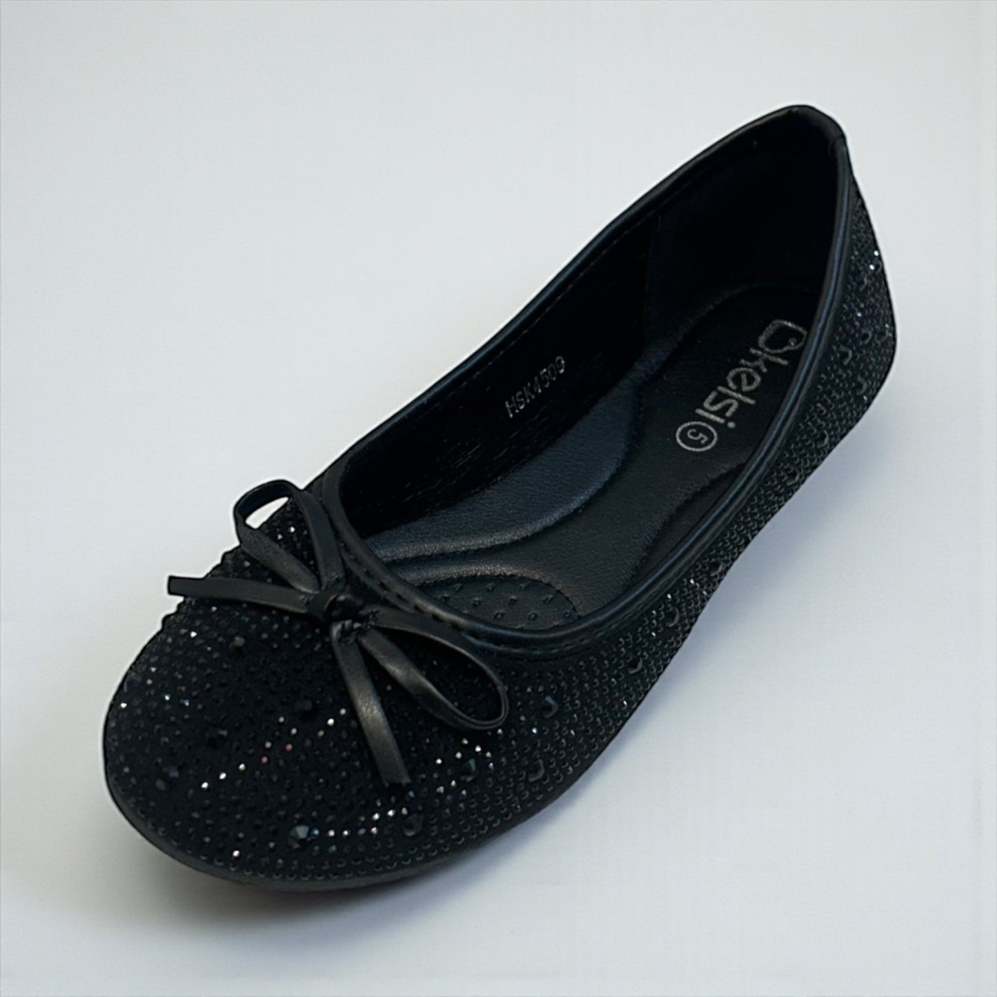 Black diamanté bow pump