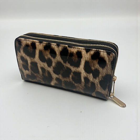 Leopard double zip purse