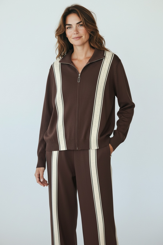 Chocolate/cream zip suit