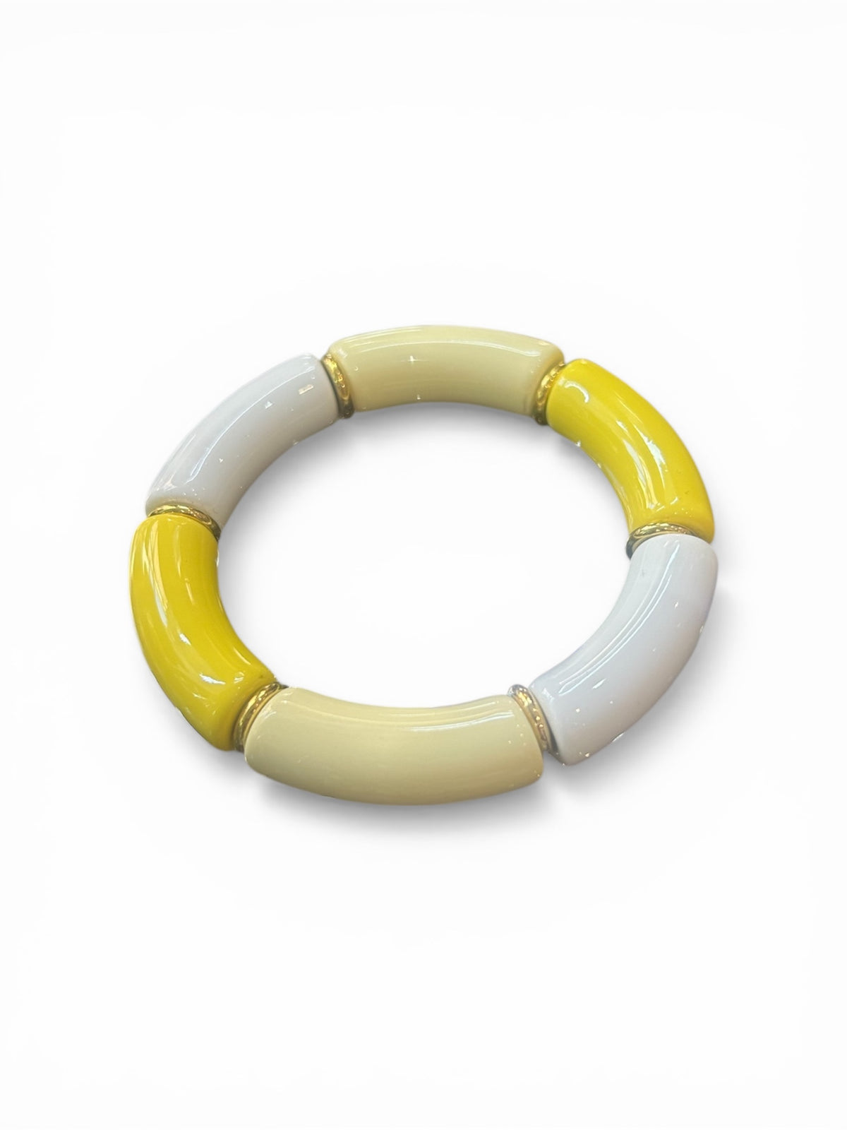 Cylinder beaded bracelet -lemon/white