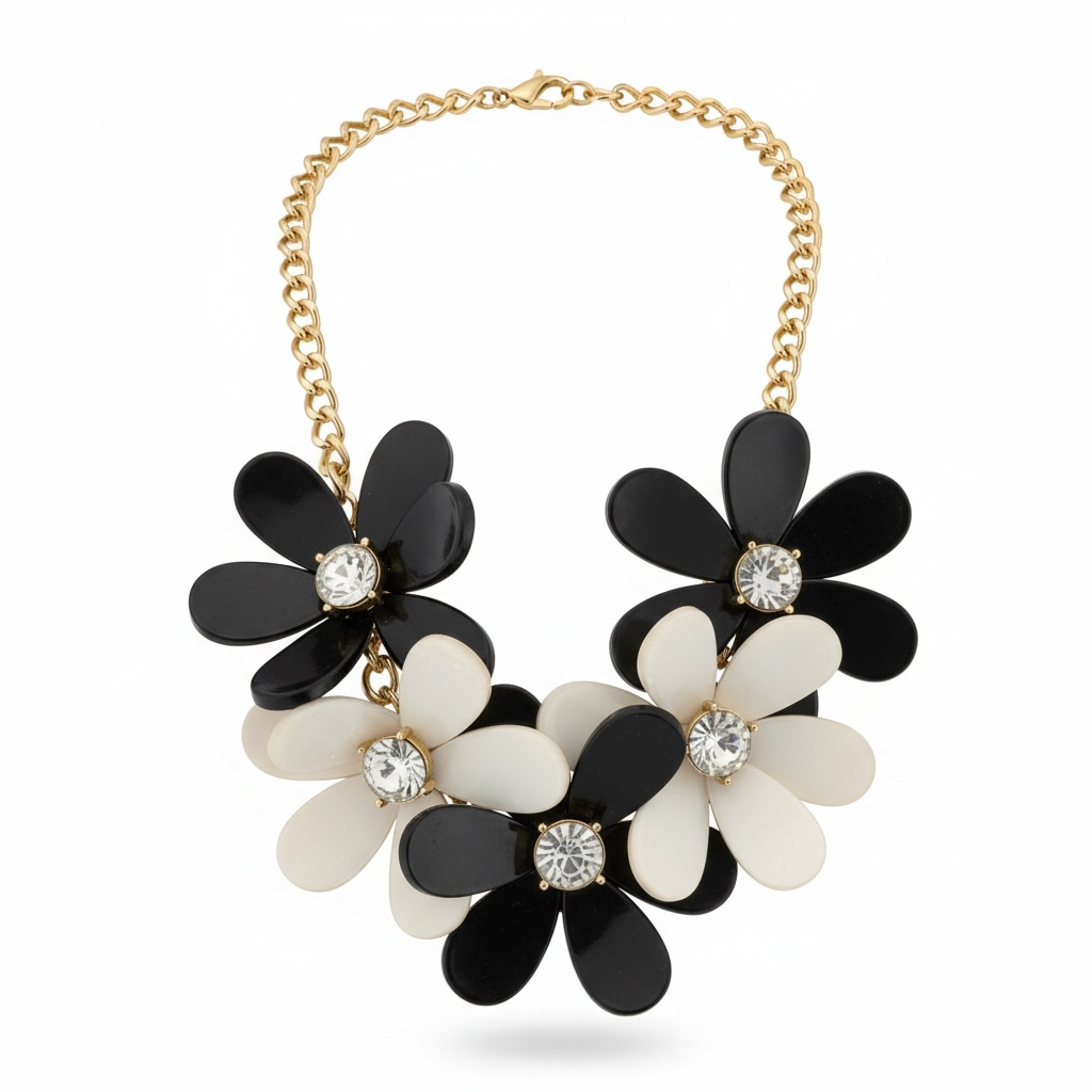 Black and white flower necklace