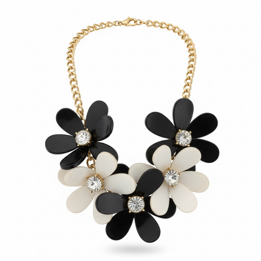 Black and white flower necklace